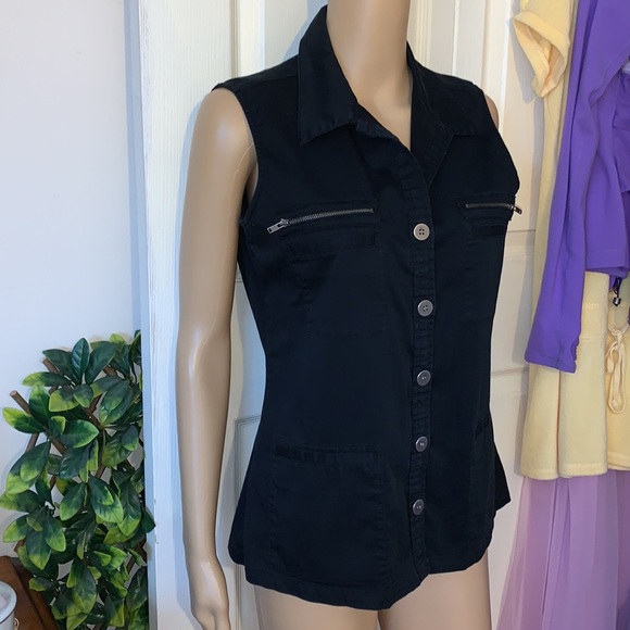Chico’s sleeveless black with zippers vest shirt top M - Picture 4 of 11